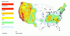 US Nuclear Power Plants and Seismic Hazards Risk Map